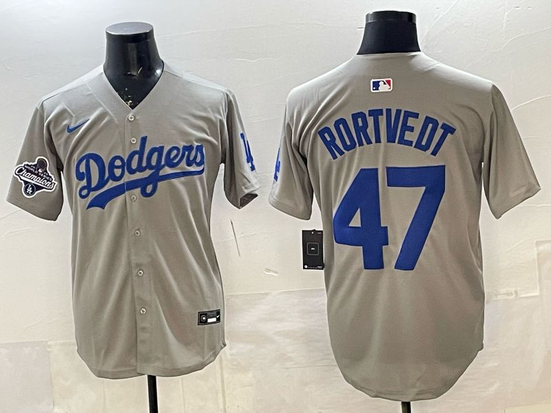 Men 2026 Nike Los Angeles Dodgers #47 Rortvedt Grey Game MLB Jersey 04